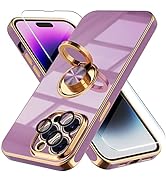 Choiche for iPhone 14 Pro Max Case with 360° Rotatable Ring Stand, Women Luxury Bling Plating Sof...