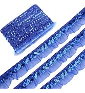ZNZAKKA Blue Elastic Ruffle Trim Sequin Pleated Lace Edge Trim Ribbon for Sewing Cloth Applique E...