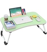 BUYIFY Folding Lap Desk, 23.6 Inch Portable Wood Green Laptop Bed Desk Lap Desk with Cup Holder, ...