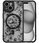 XIZYO Magnetic Case for iPhone 15, Branch Rose/Black | Compatible with Magsafe, Floral Flower Ros...