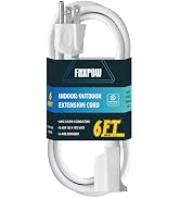 FNXPOW Indoor Outdoor Extension Cord, 12 Gauge 3 Prong Weatherproof Heavy Duty White Extension Co...