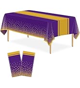 LIKAJON 2 Pack Purple and Gold Tablecloth Party Decorations Plastic Purple Tablecloth Printed Gol...