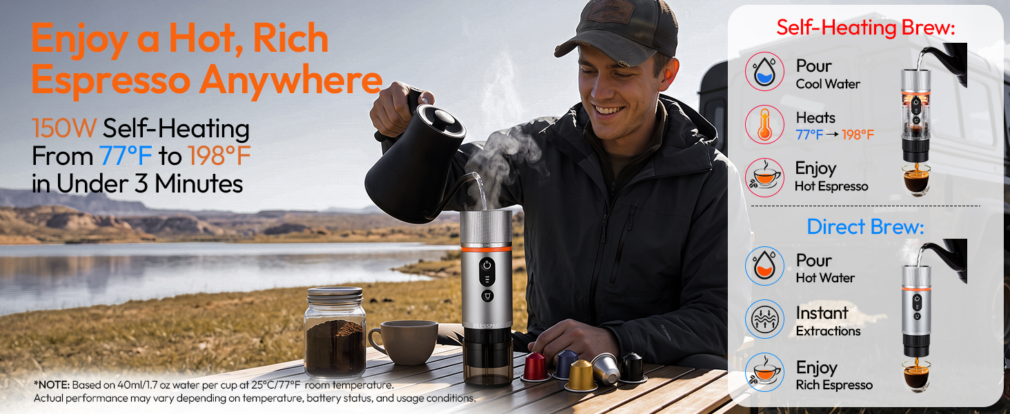 Prepare to make a cup of hot espresso using a espresso maker outdoors