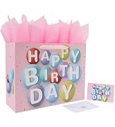 16.5” Extra Large Happy Birthday Gift Bag Set with Handles, Greeting Card, Tissue Papers and Stic...