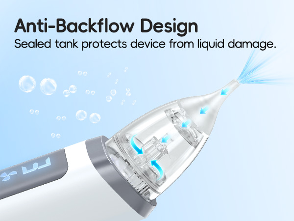 Anti-Backflow Design Sealed tank protects device from liquid damage!