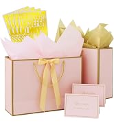 BEISHIDA 14" Medium Pink Gift Bags with Tissue Paper,Letter Stickers,Ribbon and Greeting Card,Gif...