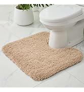 Ruggnovea Toilet Rug Beige 22x24 Machine Washable Non Slip Toilet Mat U Shaped Fluffy Absorbent C...