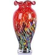 Hand Blown Glass Vase – Pretty Red Decorative Flower Vase, for Modern Home Decor, Ideal Centerpie...