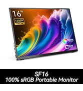 Laptop or tablet display showing vibrant rainbow-colored abstract design against black background.