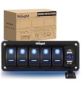 Nilight 5 Gang Rocker Switch Panel with 4.8 Amp Dual USB Charger Voltmeter Waterproof 12V 24V DC ...