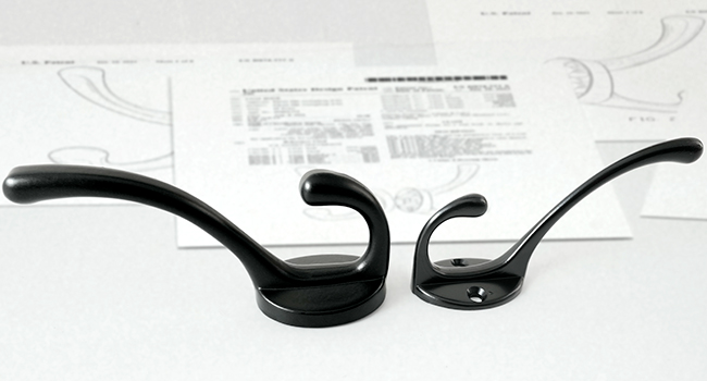 Patented black hooks with concealed screw design. It is larger and studier than the others.