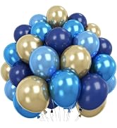 Froova Navy Blue Gold Balloon 12 Inch Graduation Balloons Metallic Baby Pearl Navy Royal Blue Chr...