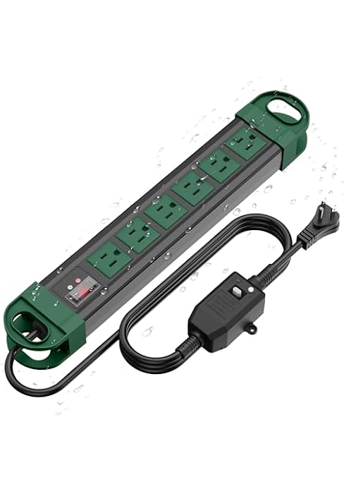 HHSOET GFCI Outdoor Power Strip Weatherproof, Waterproof Surge Protector 2700J with 6 Plug Extend...