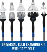 Unger Professional Universal Lightbulb Changing Kit with 11’ Telescopic Pole - 5 Versatile Attach...
