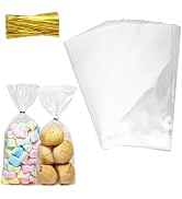 QOIUSO 100pcs Cellophane Treat Bags: 5 x11 Inch Clear Cellophane Bags for Candy Snacks Cookies Gi...