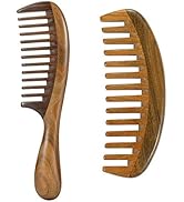 Louise Maelys 2pcs Sandalwood Wide Tooth Hair Combs Moon Shape Wooden Comb for Curly Hair