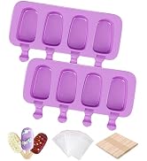 Ouddy Life Popsicle Molds Set of 2, Ice Pop Molds Silicone 4 Cavities Ice Cream Mold Oval Cake Po...