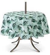 UMINEUX Outdoor Tablecloth with Umbrella Hole and Zipper, Spring/Summer Waterproof Table Cover fo...
