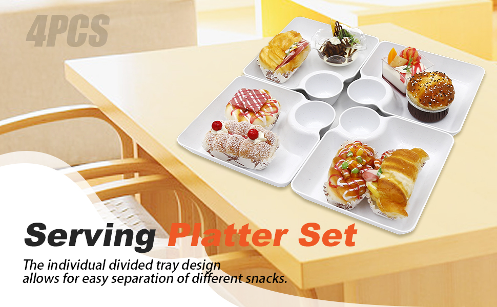 4 Pcs Split Party Platter Chips and Dip Serving Dish