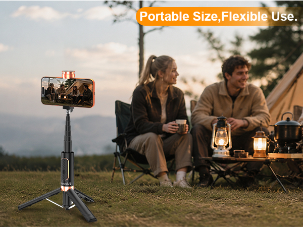 Portable selfie stick tripod for camping, travel, and outdoor group photos