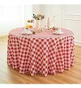 Essifunia Waterproof Plaid Tablecloth Fabric - Round 120 Inch Classic Gingham Checker Table Cloth...