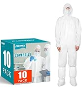 FURWEY Hazmat Suits 10 Pack Disposable Coveralls,with Shoe Covers,Elastic Wrists,Ankles and Hood,...