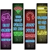 Neon Gaming Wall Art Set for Boys Bedroom
