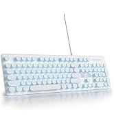 Mosptnspg Wired Quiet Membrane Keyboard,Full Size 104-Keys Retro Punk Typewriter White LED Backli...