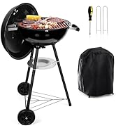 HaSteeL 18 Inch Charcoal Grill, Black Kettle Outdoor Barbecue Grill, 2-In-1 Portable BBQ Grill wi...