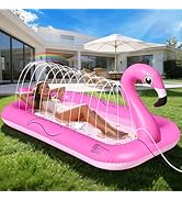 FluSing Flamingo Inflatable Tanning Pool Lounger Float with Sprinkler, 2026 Luxury Sunbathing Poo...