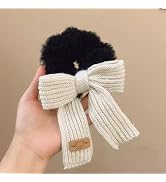Fuzzy Scrunchies Big Bow Hair Bands Soft Black White Elastic Hair Ties for Thick Thin Hair Cute S...