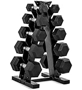 CAP Barbell Rubber Coated Dumbbell Weight Set with Vertical Rack | 100 lb, 150 lb, and 210 lb Opt...