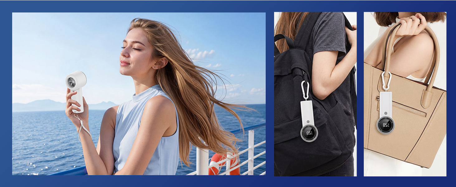 Hold it or hang it on your bag – never lose your fan on the go.