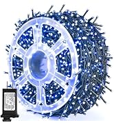 kemooie 500 LED Christmas String Lights, 164FT 8 Lighting Mode with Memory Plug in Green Wire Wat...