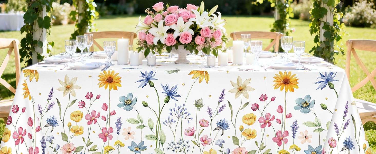3-Piece 54 x 108 Inch Spring Floral Plastic Tablecloth