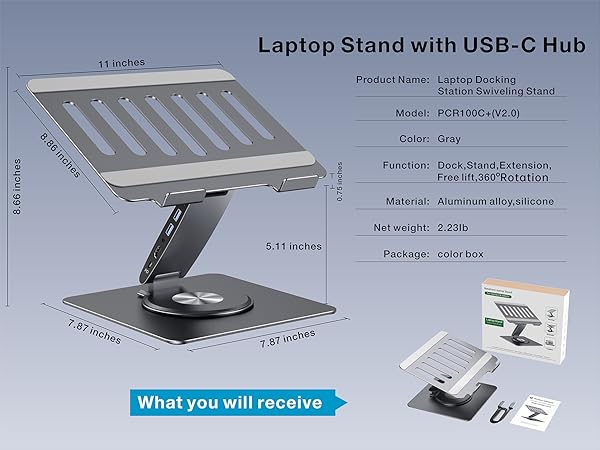 durable aluminum laptop stand with usb-c hub