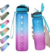 EYQ 32 oz Water Bottle with Time Marker, Carry Strap, Leak-Proof Tritan BPA-Free, Ensure You Drin...