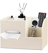 PU Leather Tissue Box Cover Square,Tissue Box Holder Organizer with Storage Tray and Remote Contr...