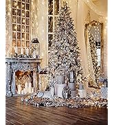 CHAIYA 5x7FT Christmas Backdrops Christmas Fireplace Backdrop Christmas Party Decoration Banner C...