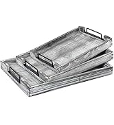 VERGOODR Country Rustic Torched Wood Nesting Breakfast Serving Trays with Handles, Set of 3 (Whit...