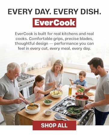 Family cooking together. Text: Every day. Every dish. EverCook. Shop all.