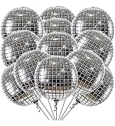 Large, Silver Disco Ball Balloons - 22 Inch, Pack of 12, Disco Party Decorations | 360 Degree Sph...