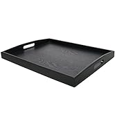DILLMAN Serving Tray Large Black Wood Rectangle Food Tray Butler Tray Breakfast Tray with Handles...