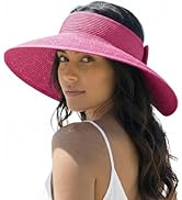 AlturaGo Sun Visor Hat for Women Wide Brim Ponytail Straw Hat UV UPF Summer Beach Vacation Packab...