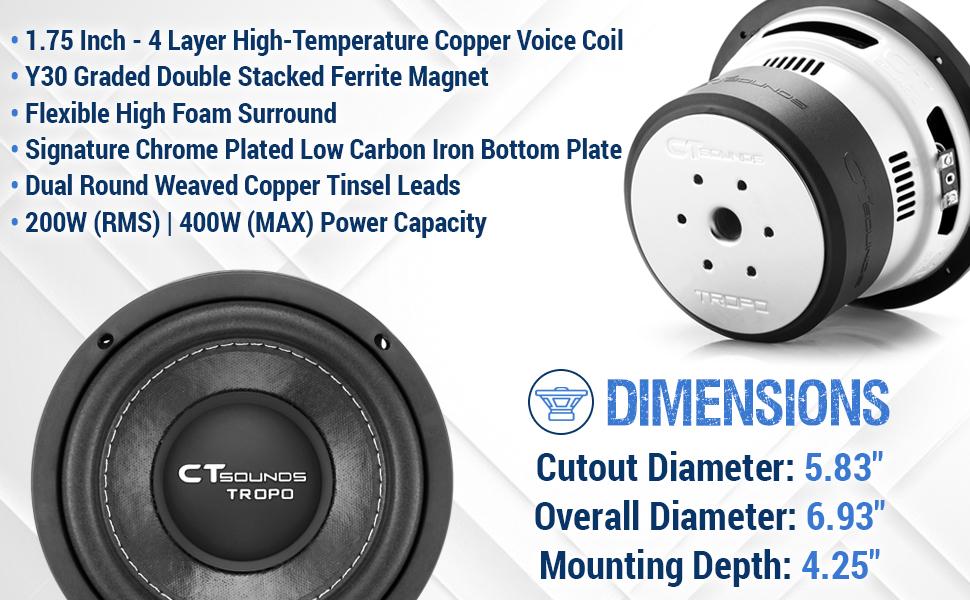 ct sounds 6.5 inch subwoofer car audio 6.5in woofer bass subs powered compact speakers for cars
