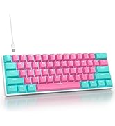 surmen 60% Percent Gaming Keyboard Mechanical with Quiet Red Switch, 61-Keys Pink Mini Gaming Key...