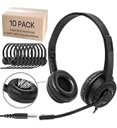 XOSDA 10 Pack Bulk Headphones with Microphone for School Classroom Office, Noise Canceling Wired ...
