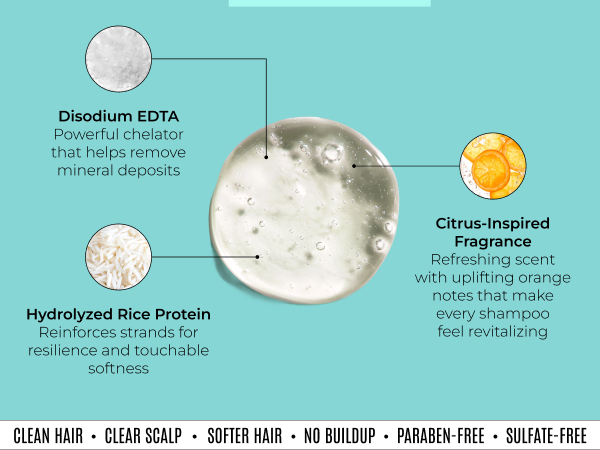 Clarifying Shampoo Sulfate Free Chelating Formula for Build Up & Scalp Detox Vegan Hair Care