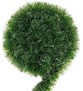 Green Garland Christmas Decorations,50Ft Xams Greenery Tinsel Stems Non-Lit Soft Twist Garland De...