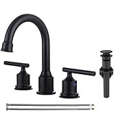 WOWOW 2 Handle Bathroom Faucet Matte Black Bathroom Sink Faucet Widespread Faucet with Pop Up Dra...
